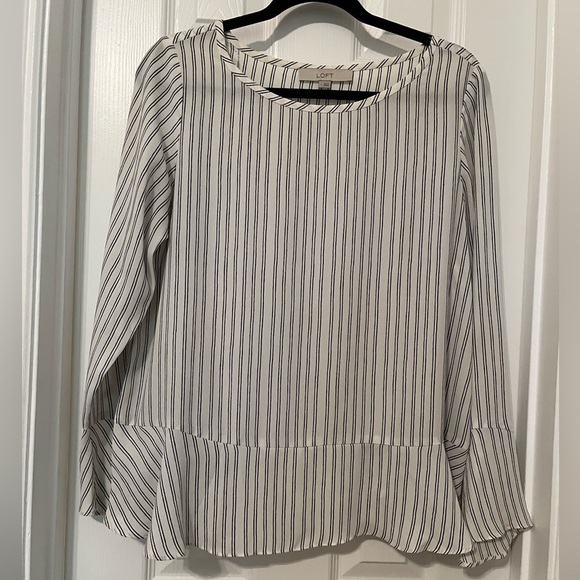 LOFT | Striped Ruffled Crossover Blouse Size Small - Picture 2 of 5